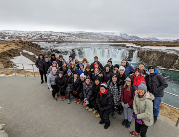 The Global Citizens group on their 2022 trip in Iceland; the group is preparing for their upcoming spring break trip to Greece as well as a 2025 trip to Japan.