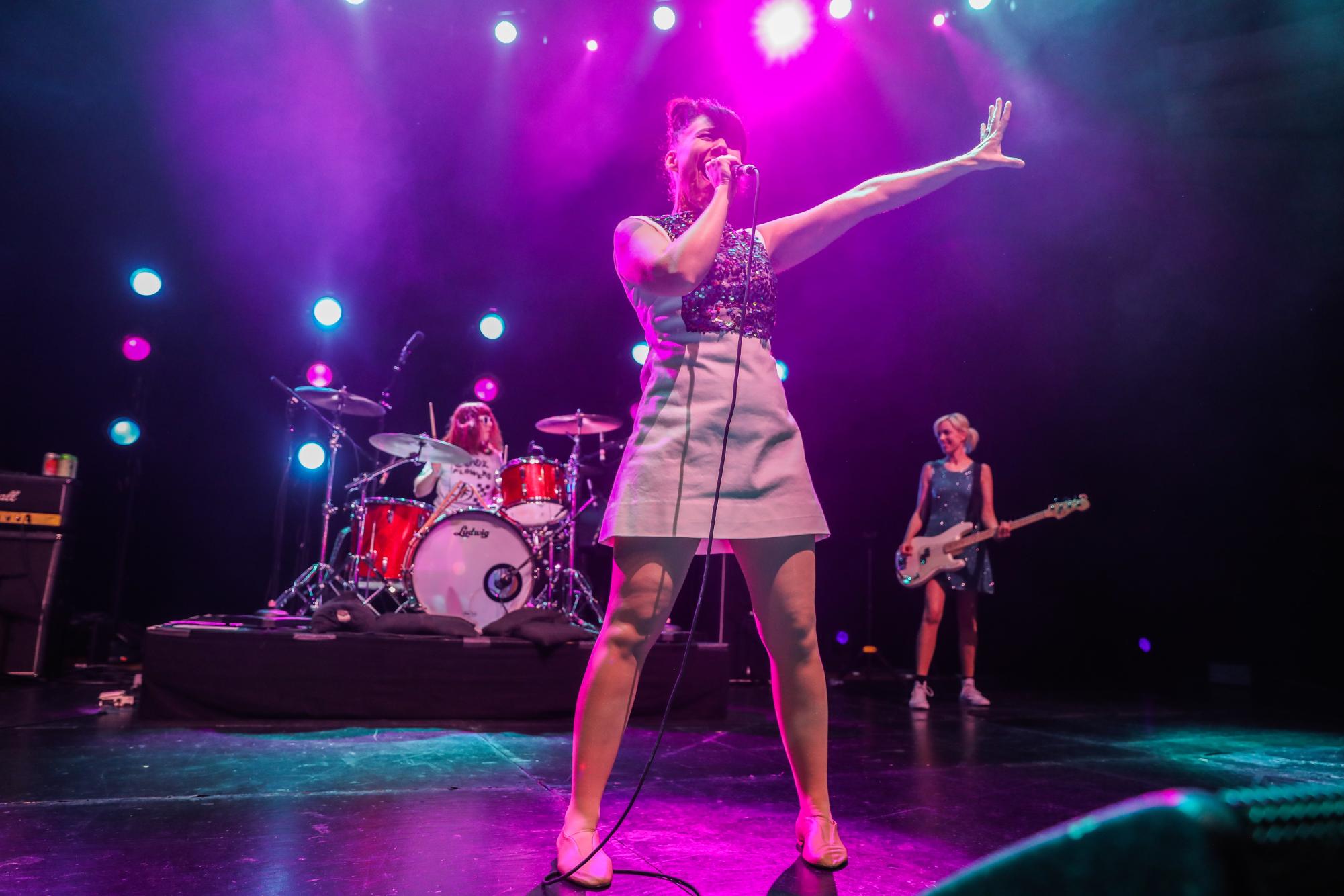 Kathleen Hanna, frontwoman of legendary punk band Bikini Kill, performas at the Hollywood Palladium in Los Angeles, CA in 2019.