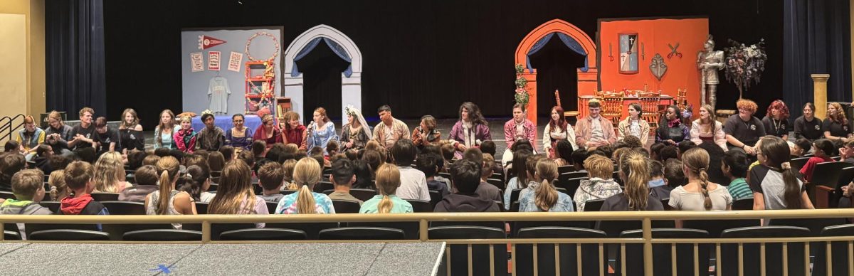 The cast of 'Hamlet Hears a Who' fielding qustions from their meiddle school audience after their performance during the school day.