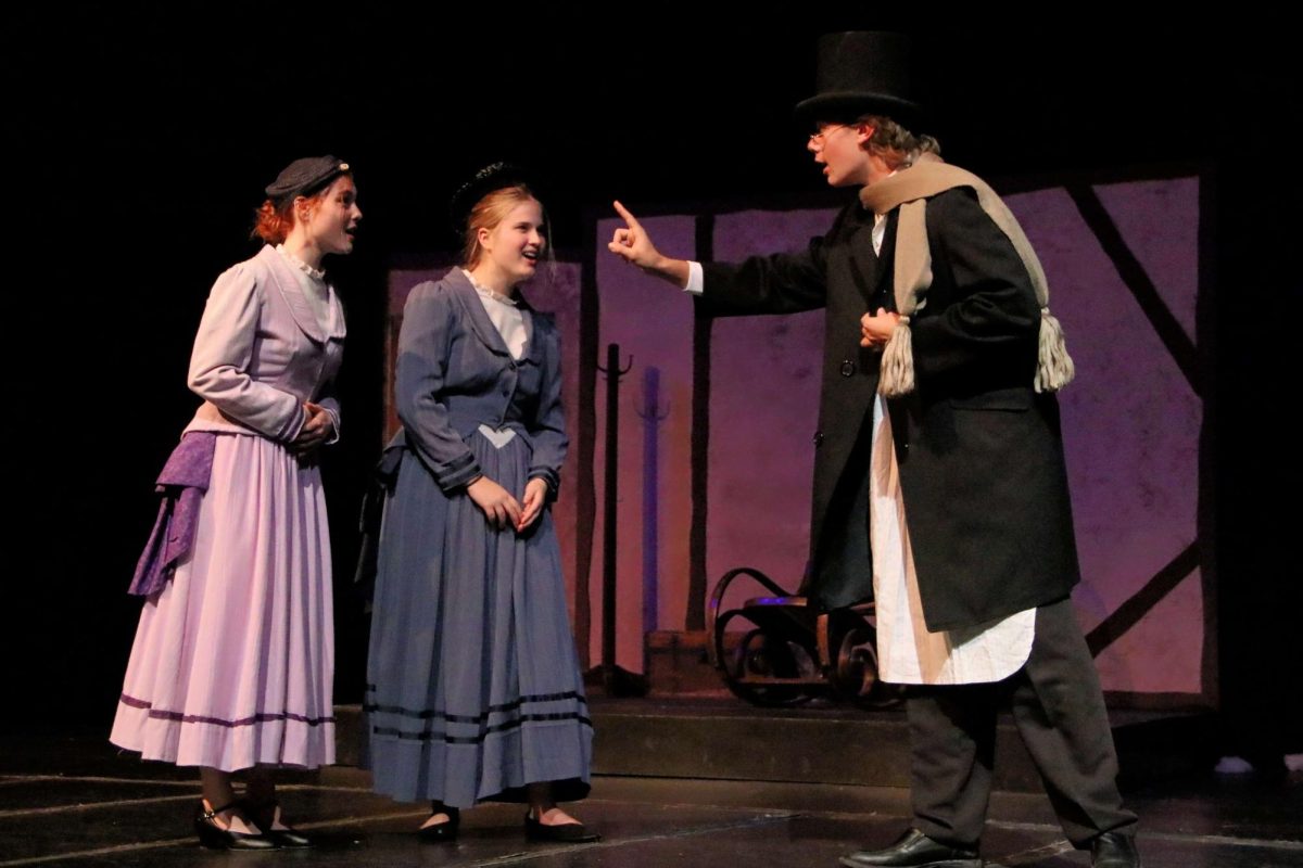 Sarah Ward (LP '26)  Emily Rusin (LP '26), and Jack Colucci (LP '27) perform in December's production of 'A Christmas Carol."