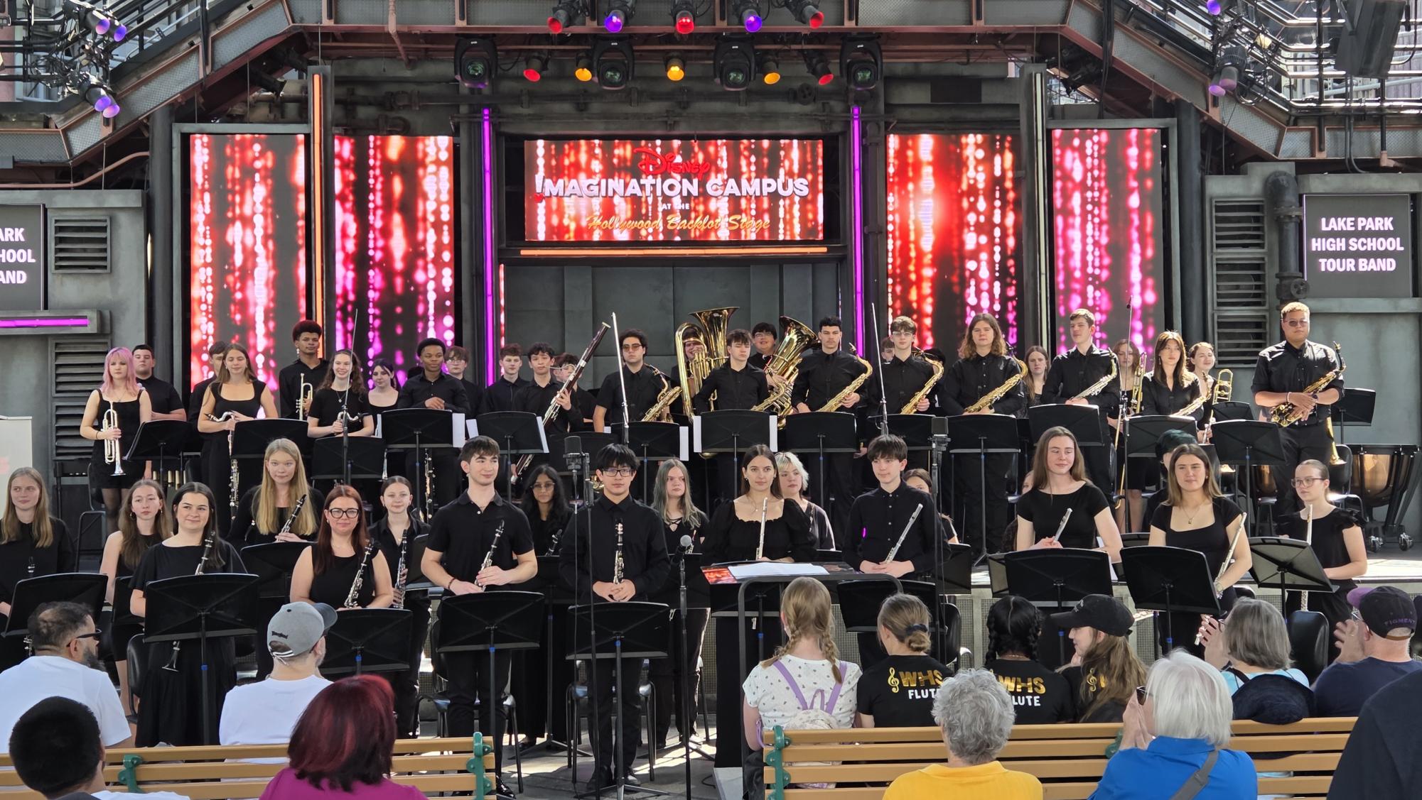 Lake Park concert band members receive applause after a performance at the Imagination Campus.