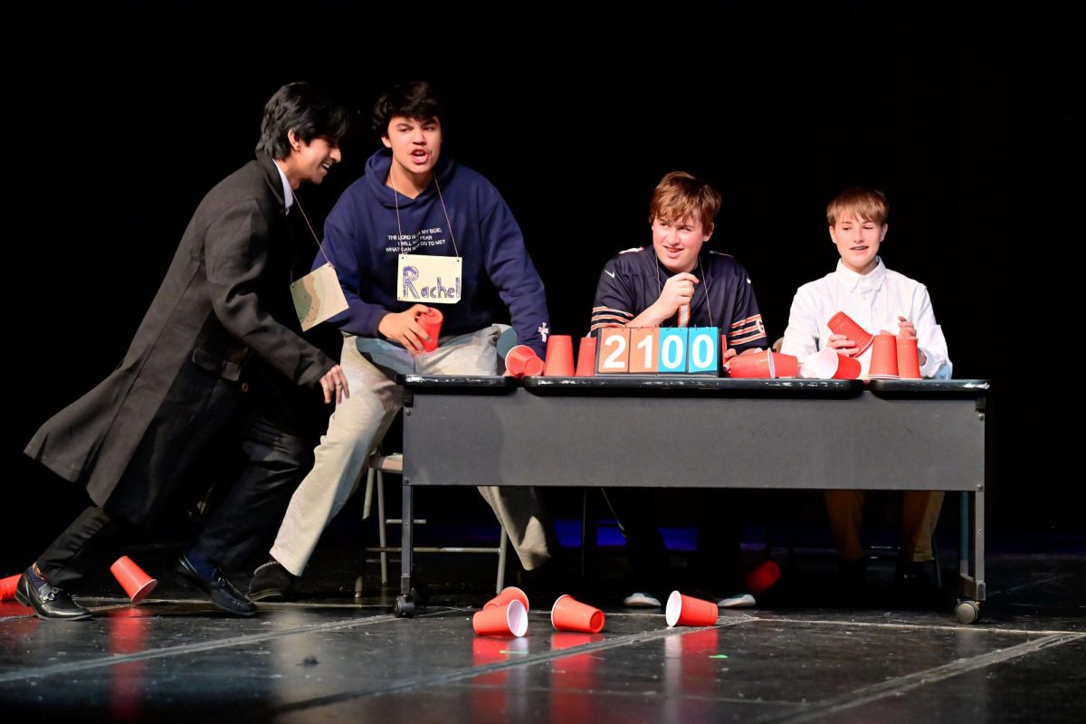 From left to right: Daksh Dhiman (LP ‘28), Johnny Henderson (LP ‘27), Tyler Graham (LP ‘26), and Brayden Kaemerer (LP ‘29) perform in their One Act play.